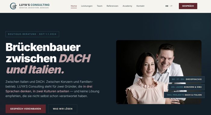 Screenshot der Startseite von luyas.it
