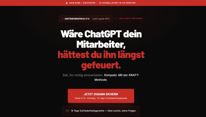 Screenshot der KI-Schnellstart-Salespage