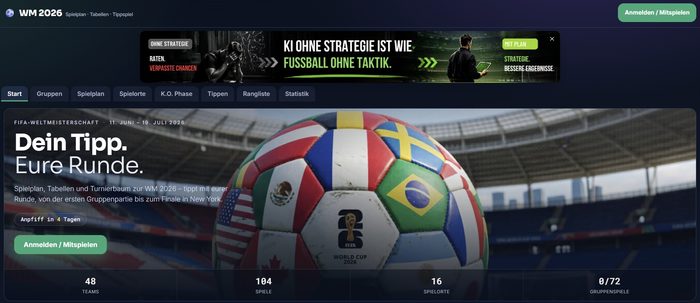 Screenshot des WM-2026-Tippspiels