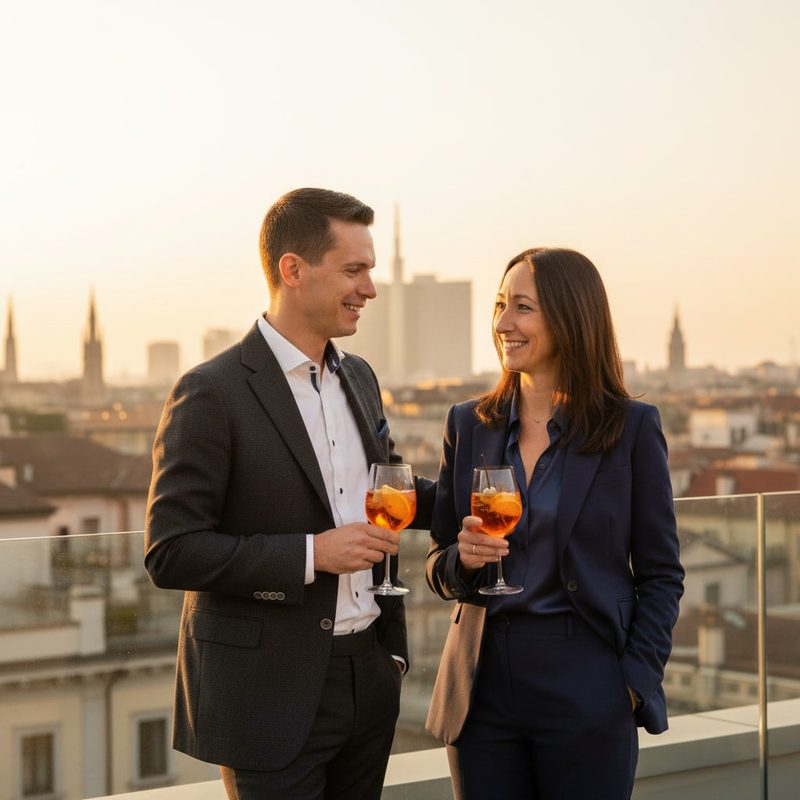 Nina und Dominik Engel auf dem Dach — Mailand Skyline
